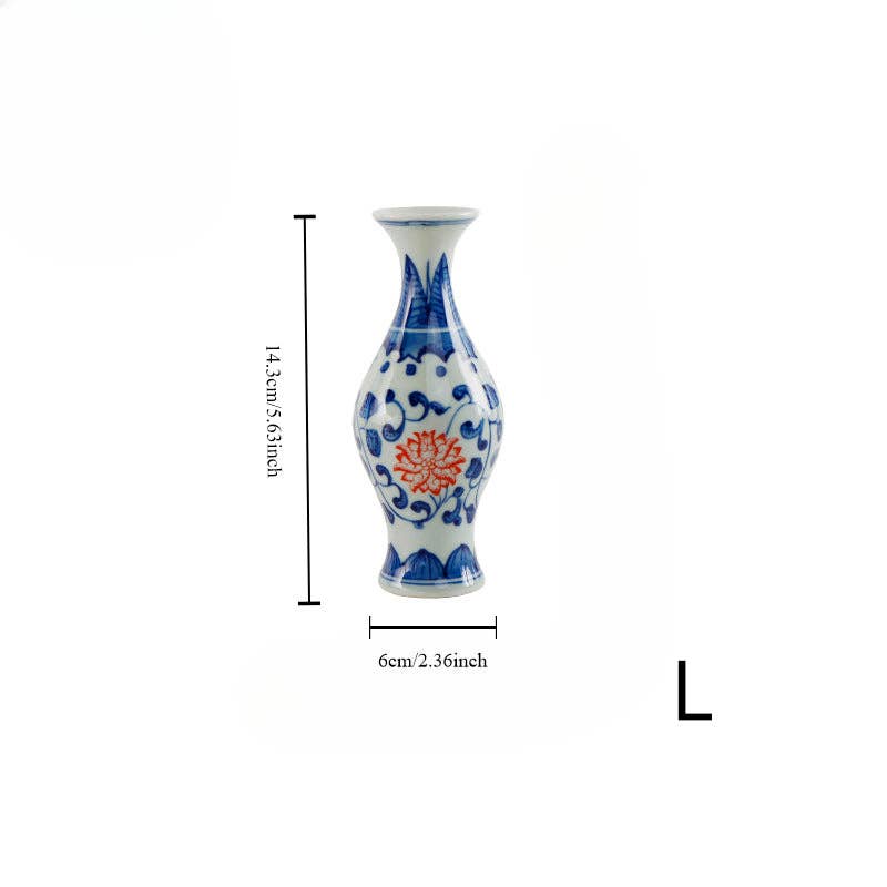Gohobi （We cover U.S. import duties） - Wholesale Vase - Gohobi Hand-painted Blue and White Porcelain Vase (Red Flowers)11