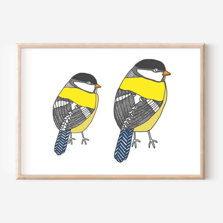 Une paire de mésanges A5 Impression | Art d'oiseau amusant pour décoration murale pour la vente par You've Got Pen On Your Face