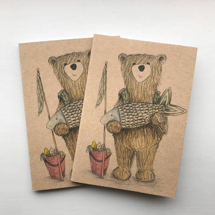 Fishing Bear Eco Jotter - A6 plain notebook / notepad for wholesale by Catherine Redgate: Illustrator