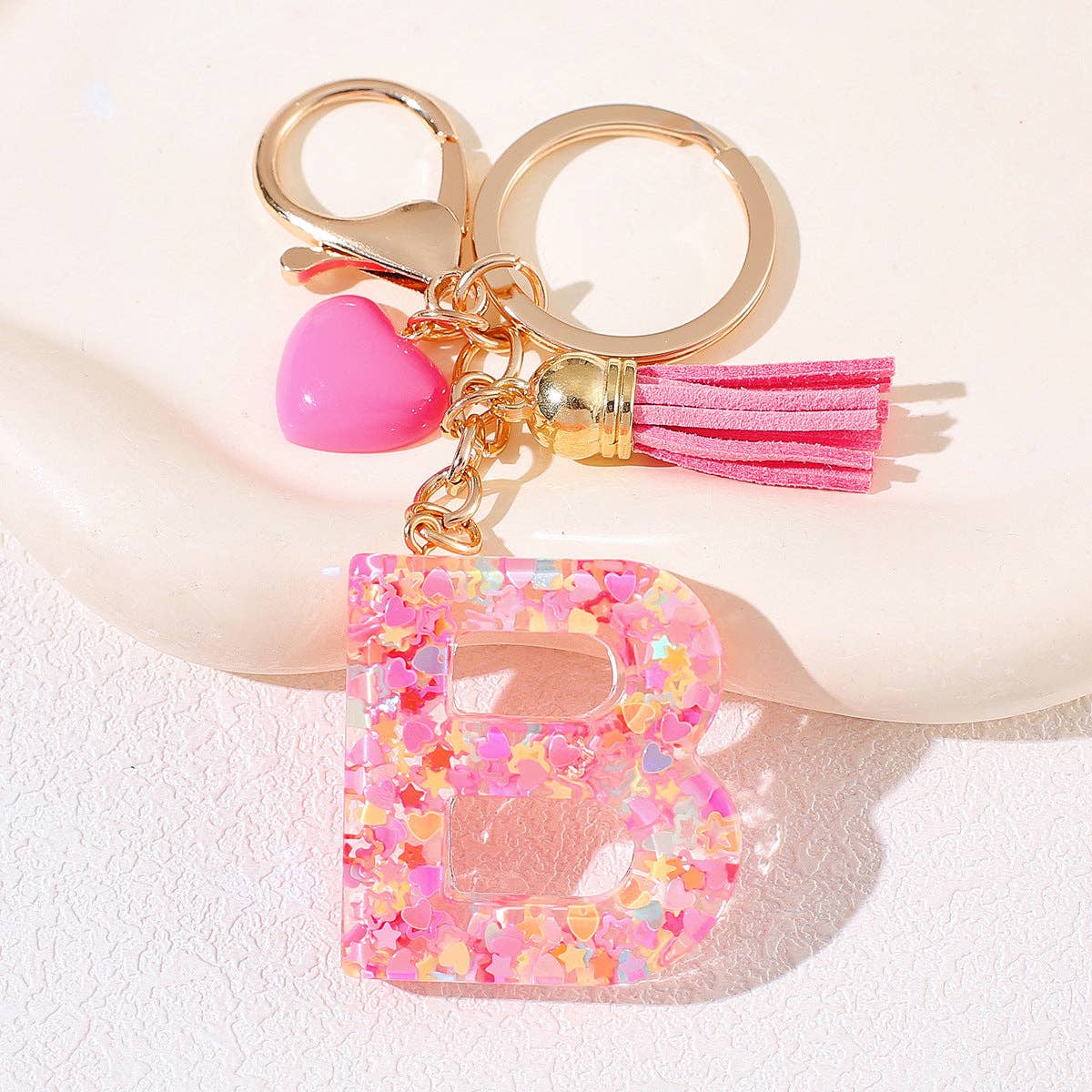 Mio Queena - Wholesale Keychain - Women's - Pink Sequin Star Resin Initials Charm Keychain Bag Ornaments1