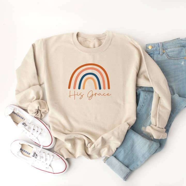 His Grace Rainbow | Sweatshirt | Religious | Faith for wholesale by Uplifting Threads Co Wholesale