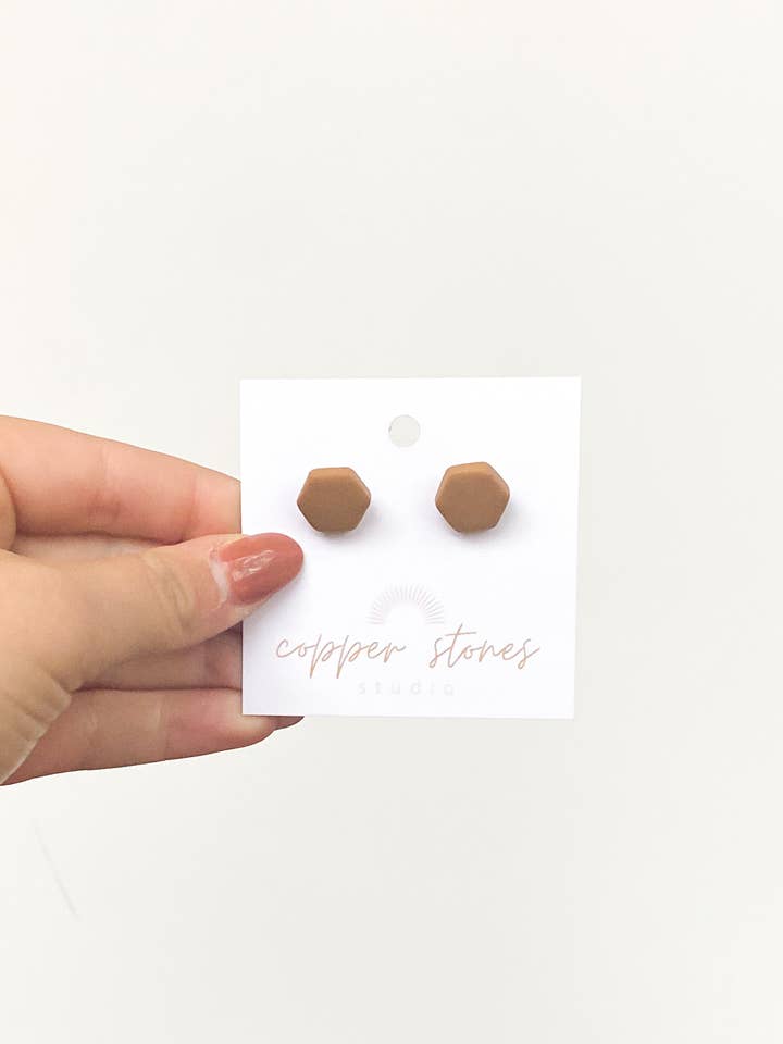 Mustard Hexagon Studs for wholesale by Copper Stones Studio