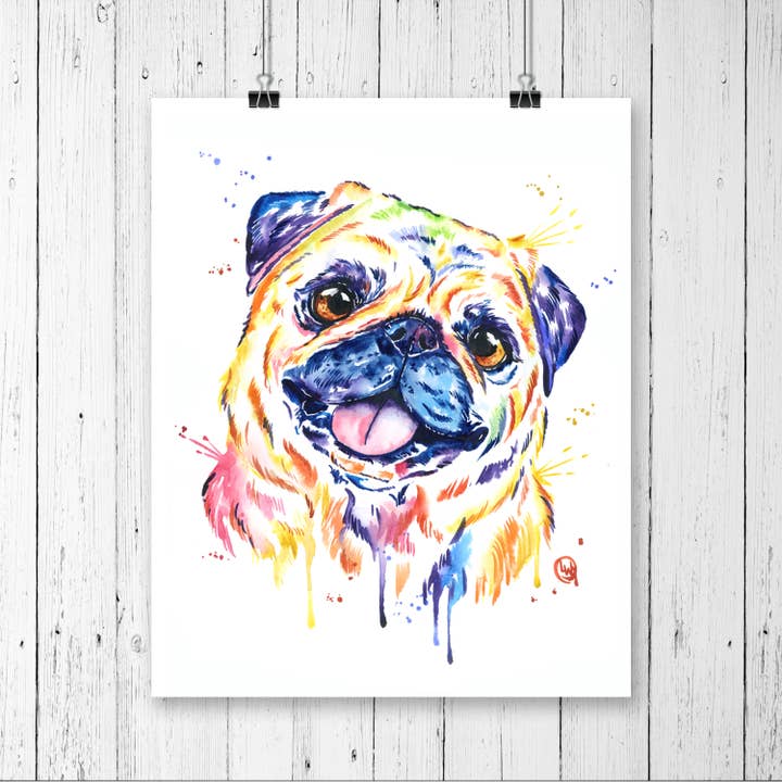 Whitehouse Art - Vendita all'ingrosso Stampa artistica - Stampa artistica acquerello con carlino Fawn Pug, articoli da regalo per animali domestici, carte per cani2