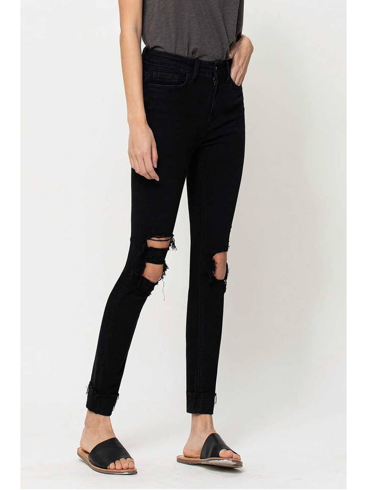 OVER YOU HIGH RISE DISTRESSED FRAYED CUFFED SKINNY JEANS F4081 for wholesale on Faire