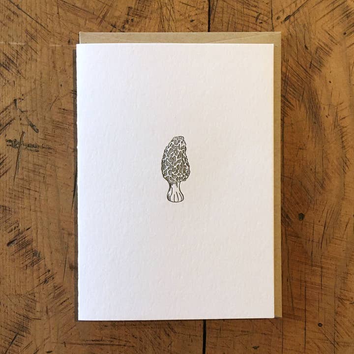 Morel Mushroom - Tarjeta de tipografía para venta al por mayor de Green Bird Press