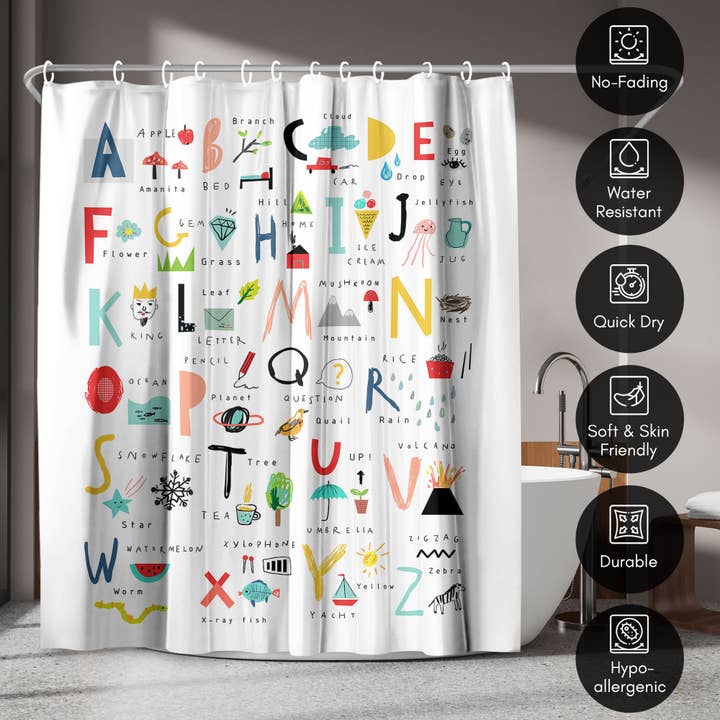 Americanflat - Wholesale Shower Curtain - Hand Drawn Alphabet Shower Curtain - 100% Polyester
