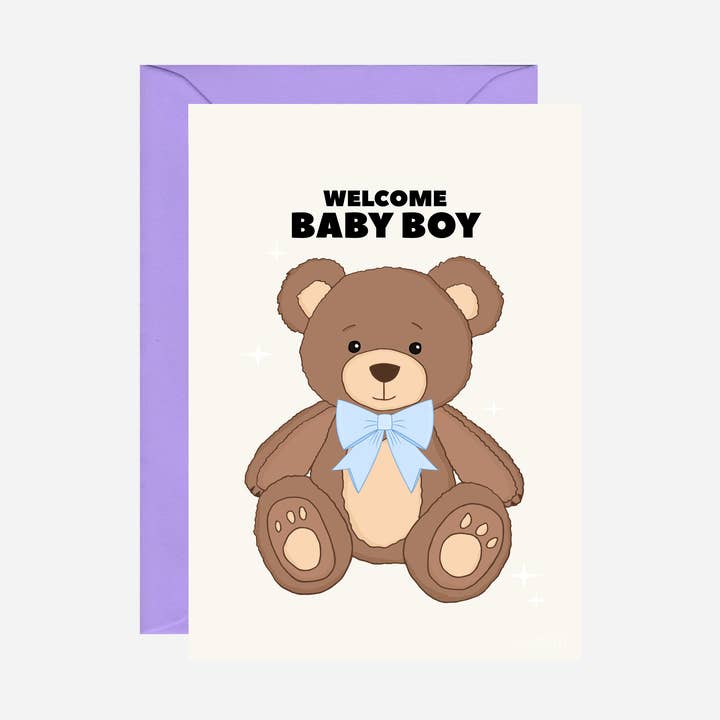 Carte de Félicitations pour Bébé Garçon Teddy 2 pour la vente par Pearl Ivy