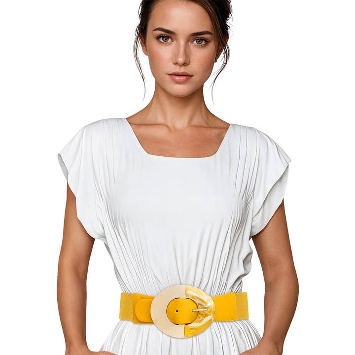 Belt Yellow Wide Marbled Round Buckle Stretch for wholesale by PinktownUSA