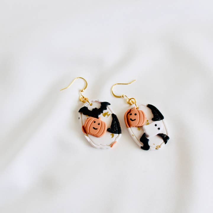 Halloween earrings | pumpkin earrings | spooky clay earrings for wholesale by PERNAZ JEWEL