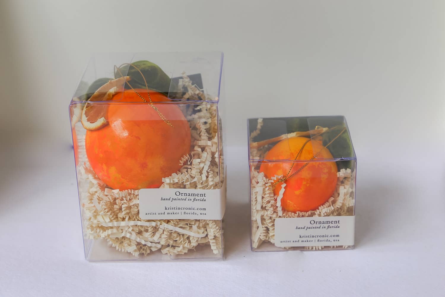 Kristin Cronic Studio - Wholesale Ornament - Orange Moss and Peel Painted Ornament | Hand painted2