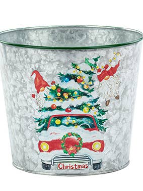 6.5" Galvanized Gnome Pot Cover Christmas Truck Item # 53068 for wholesale by Napco