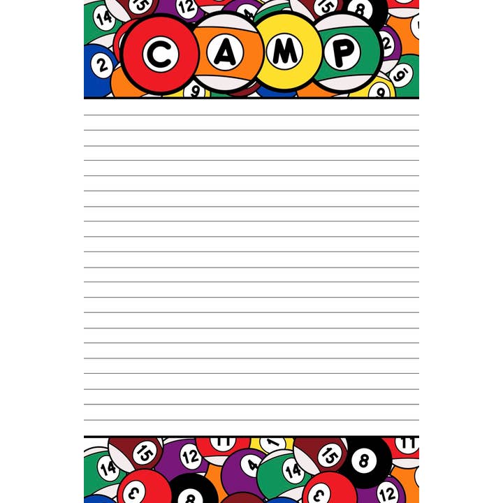 BILLIARDS Camp Blank Stationery with Envelopes & Pen for wholesale by Sunny Marshmallow