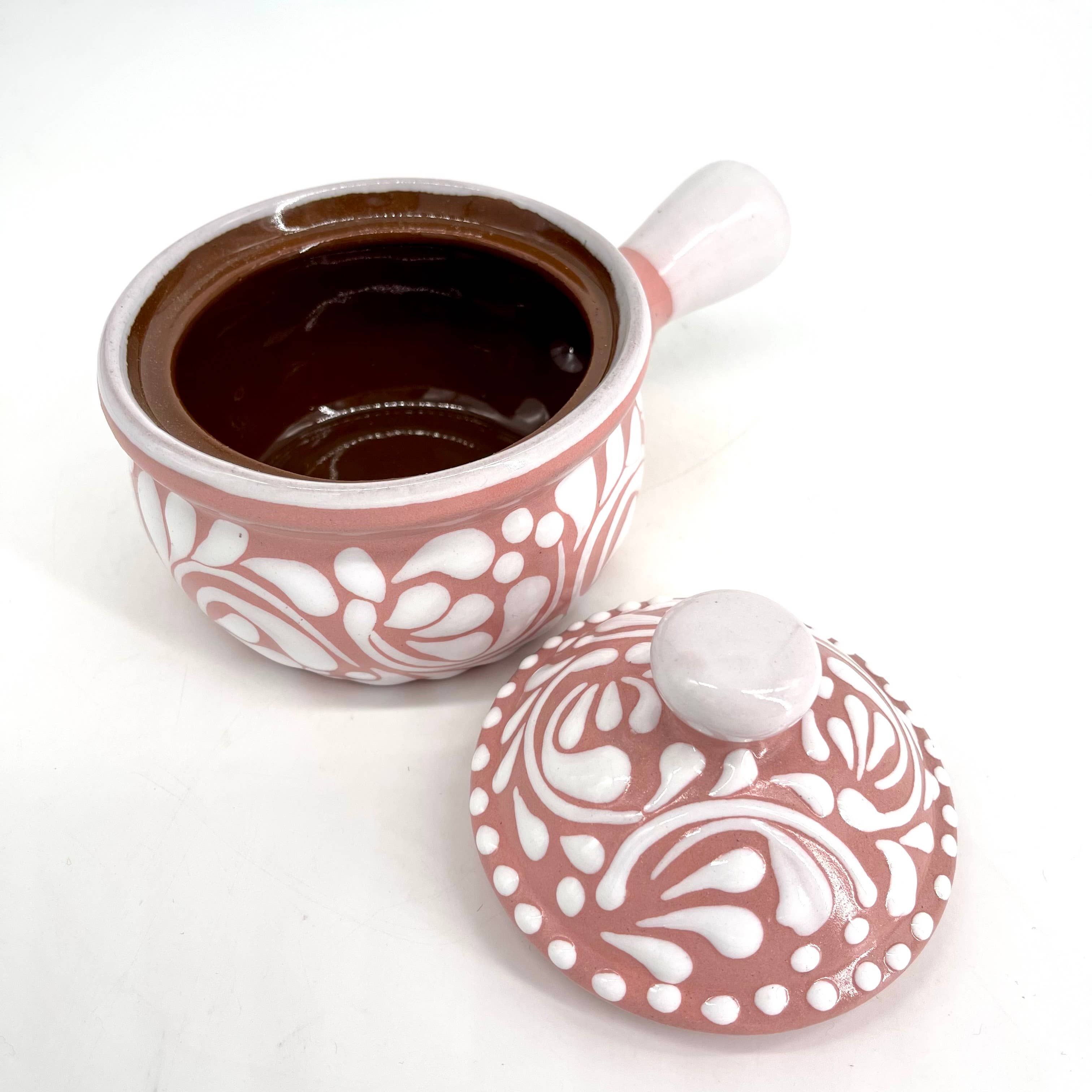 Fiesta McAllen LLC – wholesale Decorative plate/dish/bowl – Elegant Mexican Ceramic Salsa Bowl with Handle1