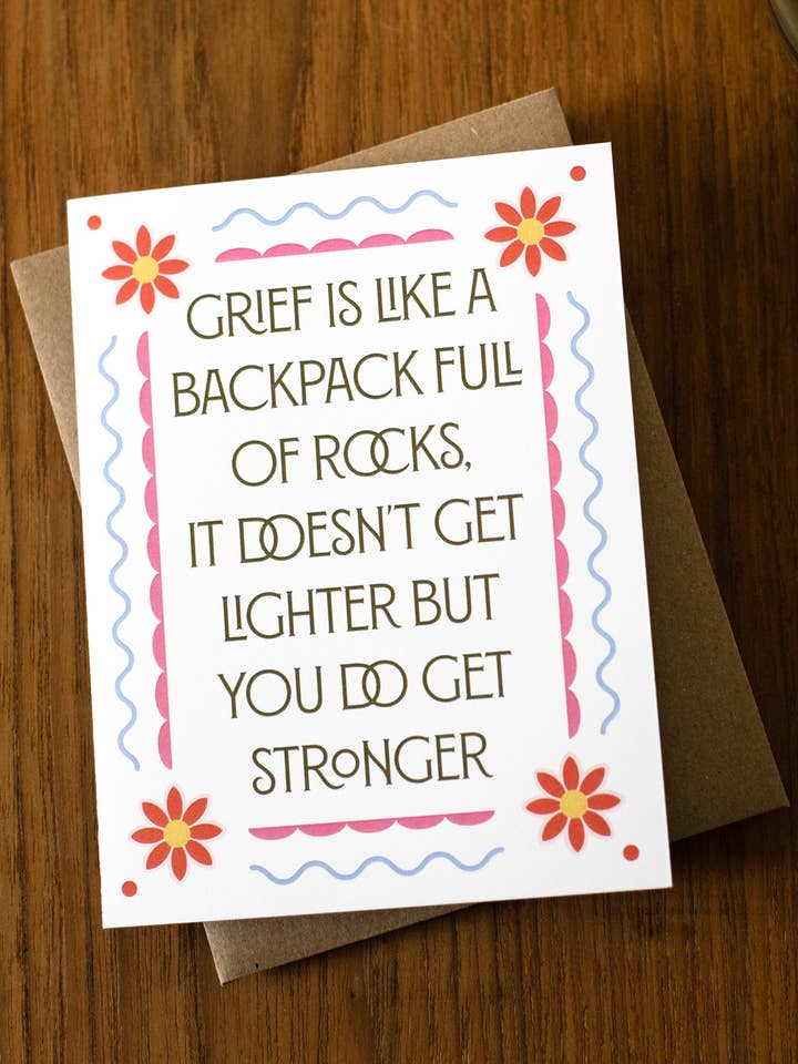 Grief Is A Backpack greeting card for wholesale by Yeehaw Paper Co.