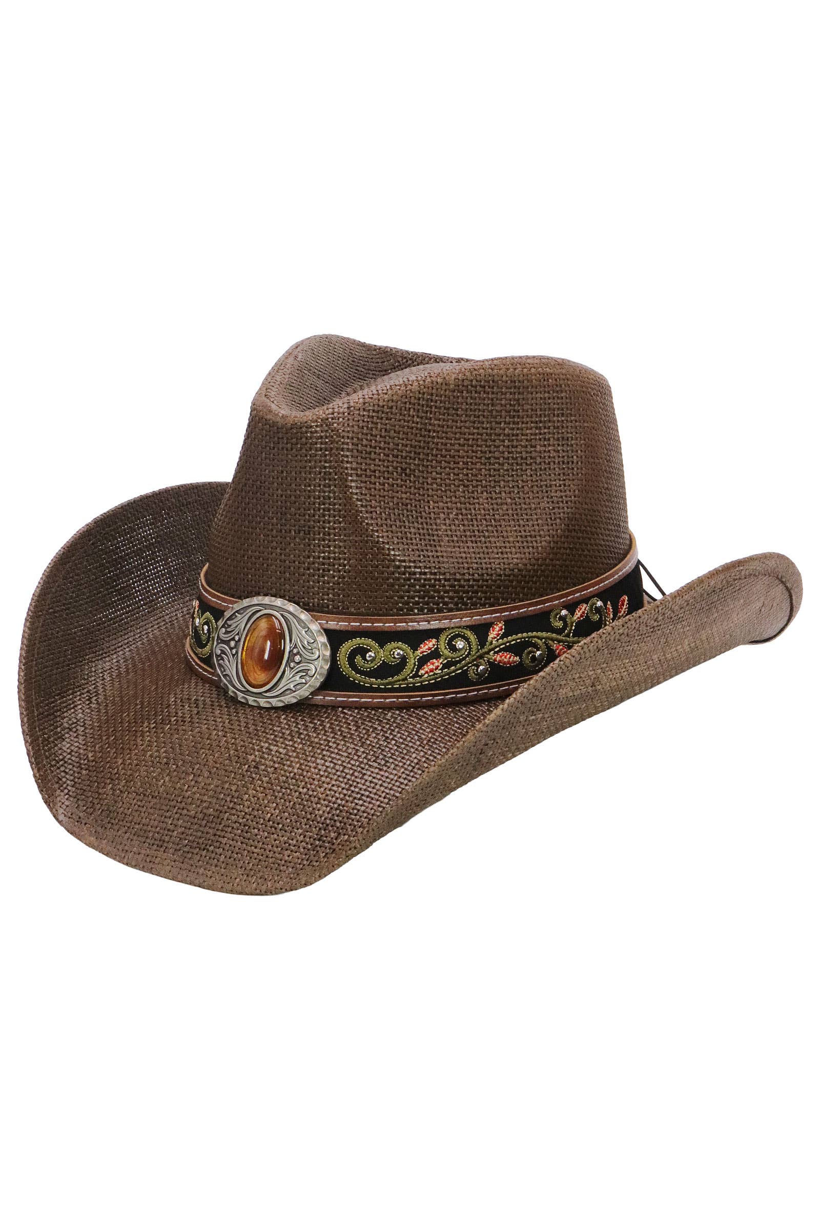 Cap Zone – Engroshandel Cowboyhat - Dame – Bronzeret ravfarvet concho blomsterbælte cowboyhat25