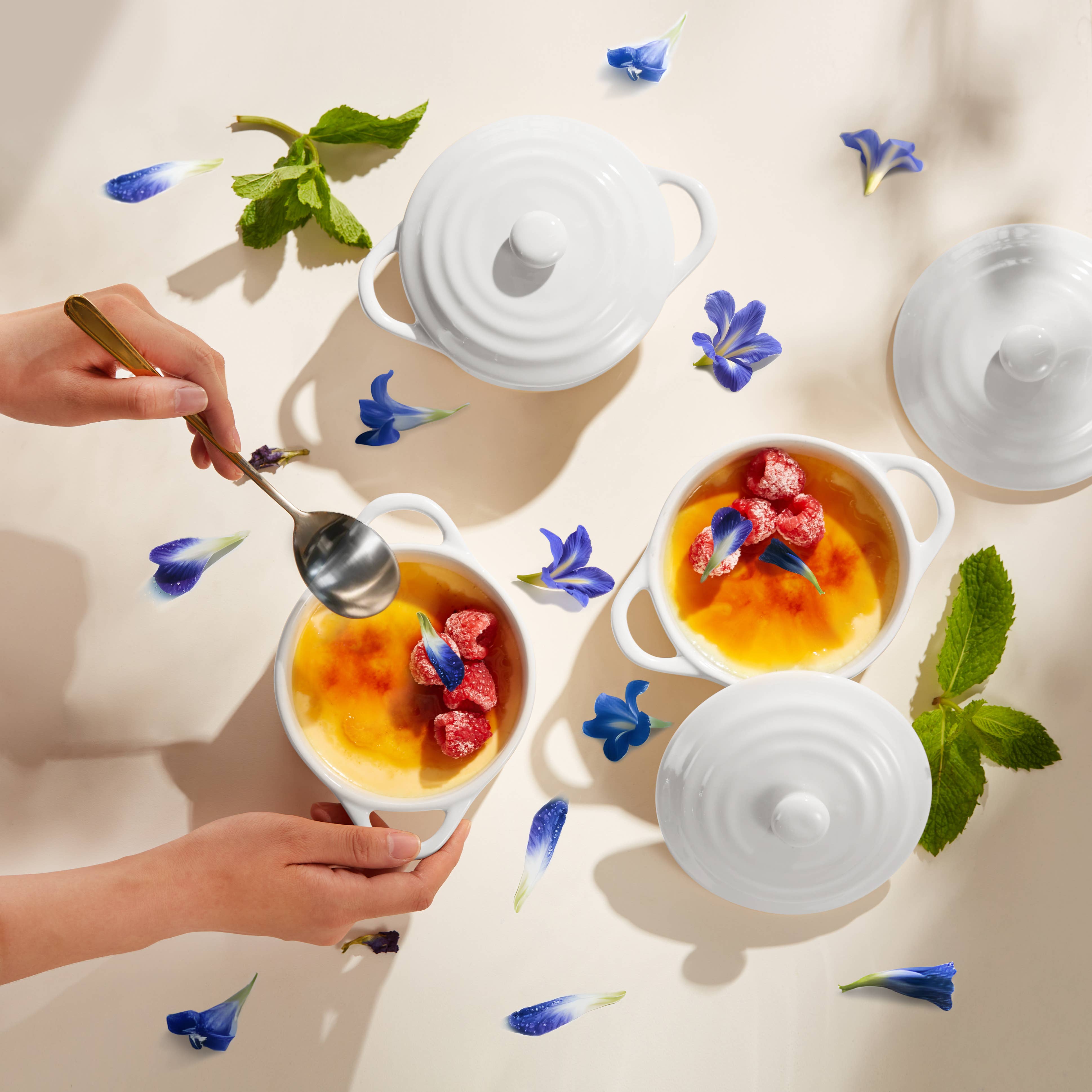 Kook - Wholesale Baking Dish - Kook Mini Casserole Dishes & Lids, Ceramic, 12 oz, Set of 418