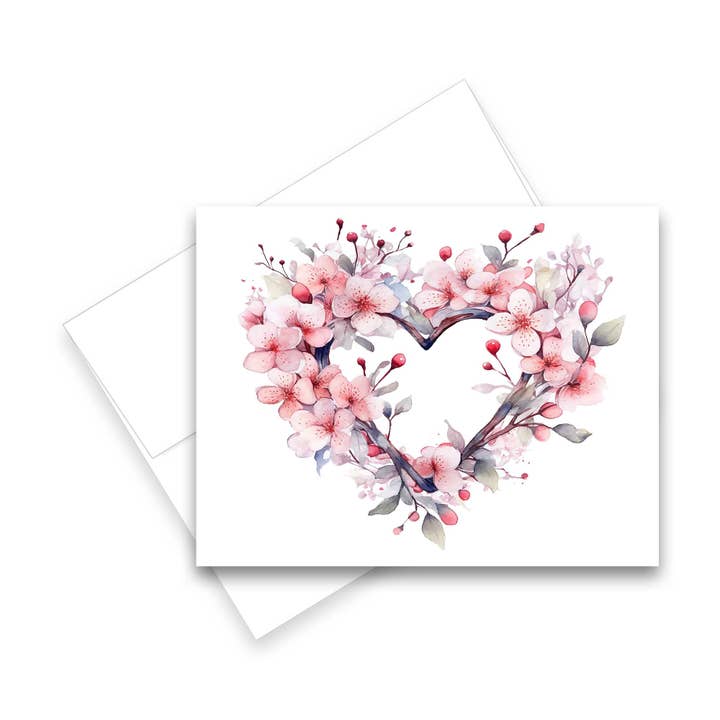 Floral Heart Notecard - Set of 1 or 4 - Valentines Day Card for wholesale by Aria Rae