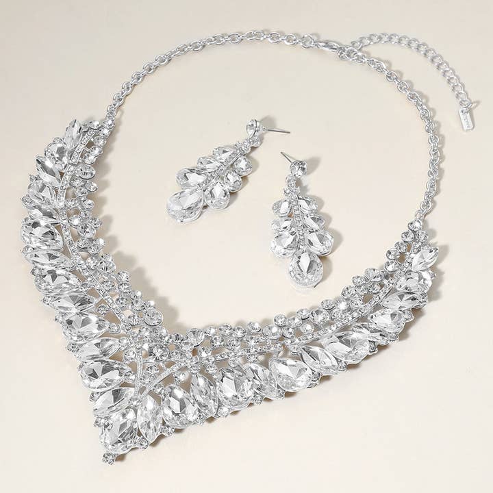 Sensibling Corp. - Wholesale Jewelry Set - Teardrop Marquise Round Stone V Shaped Evening Necklace14