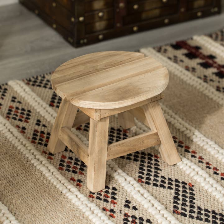 Quickway Imports - Wholesale Stool - Decorative Antique Wood Style Natural Wooden Accent Stool