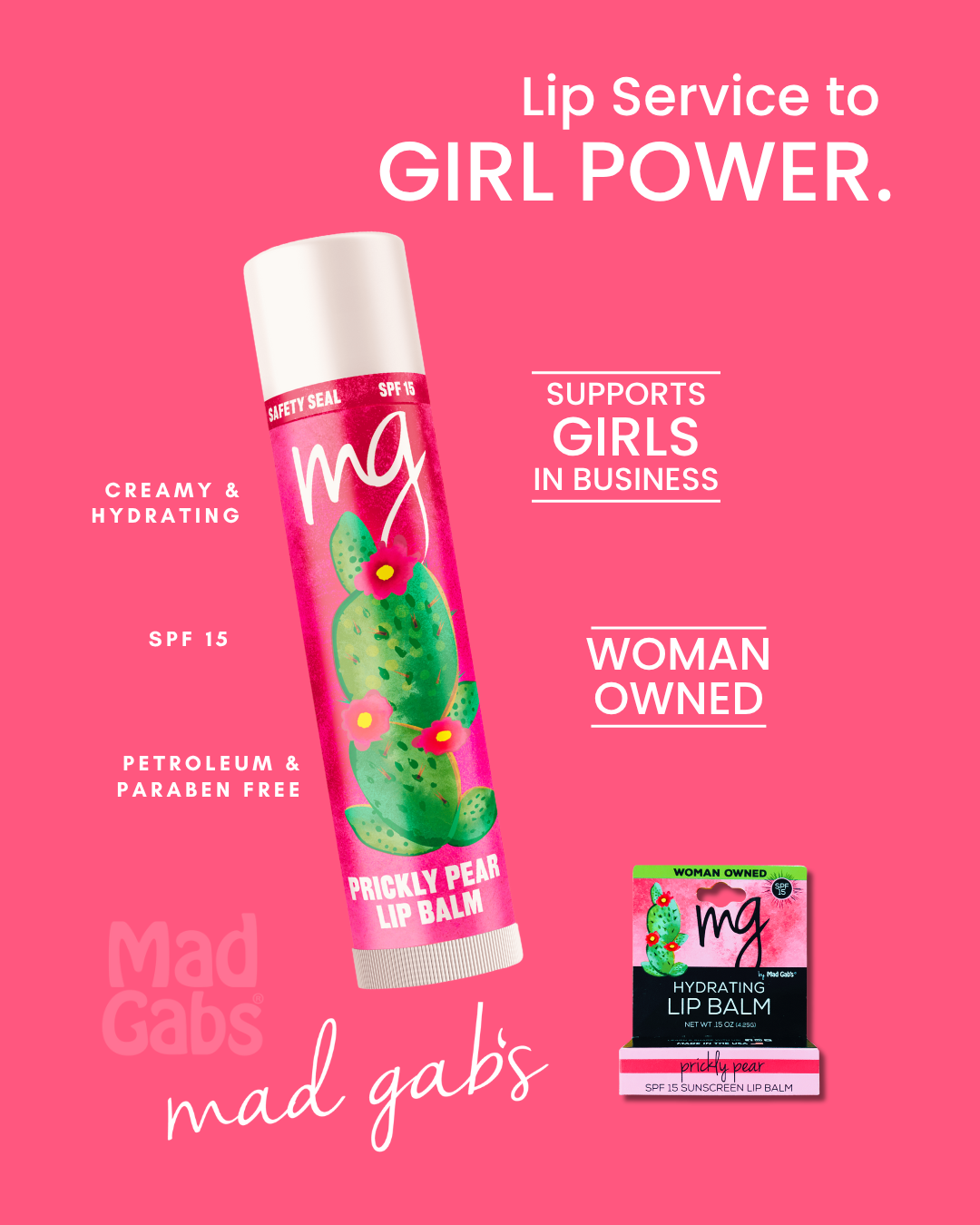 Mad Gab's - Wholesale Lip Balm - 48pc MG Prickly Pear SPF 15 Lip Balm Bin6