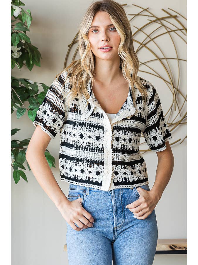miroh - Wholesale Button Down Shirt - Women's - Button up Floral Crochet top