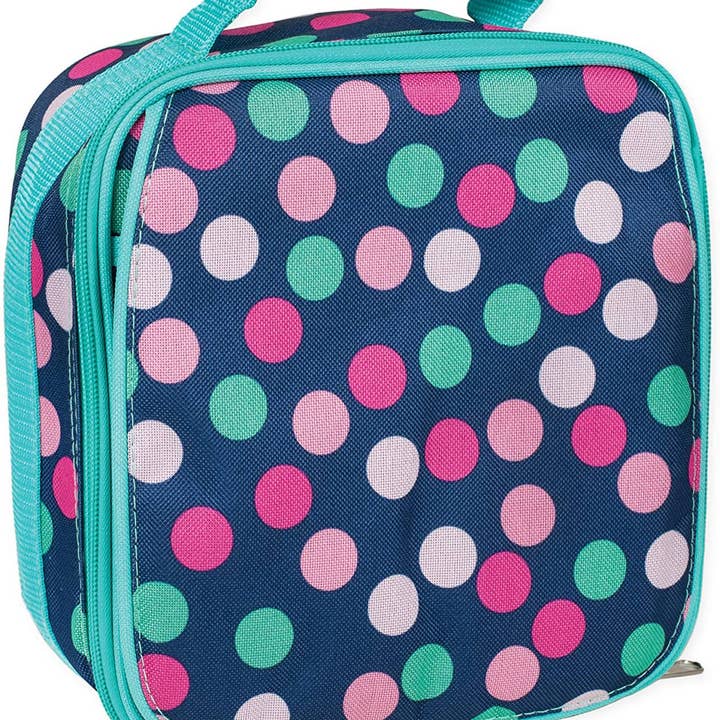 Teal Navy Polka Dot Lunchväska för wholesale av Magnolia