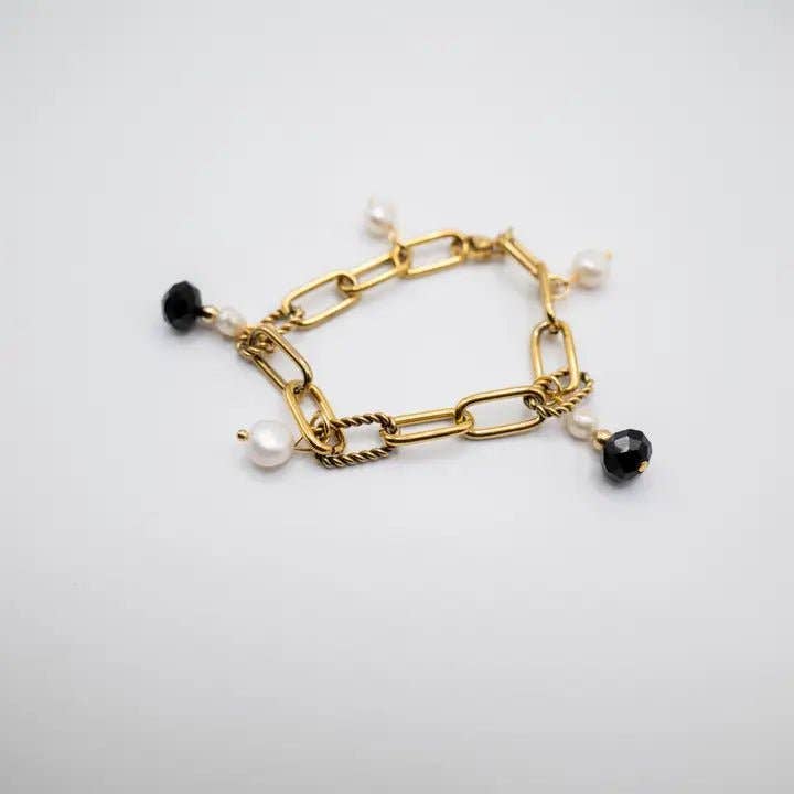 OE! - Wholesale Link & Chain Bracelet - INCROCI BLACK - bracciale a catena con cristalli e perle1