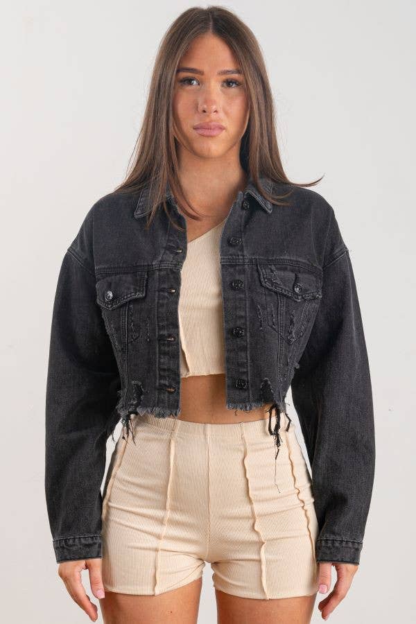 Trio Urban - Wholesale Denim Jacket - Women's - Stay Positive Eye Crop Denim Jacket2