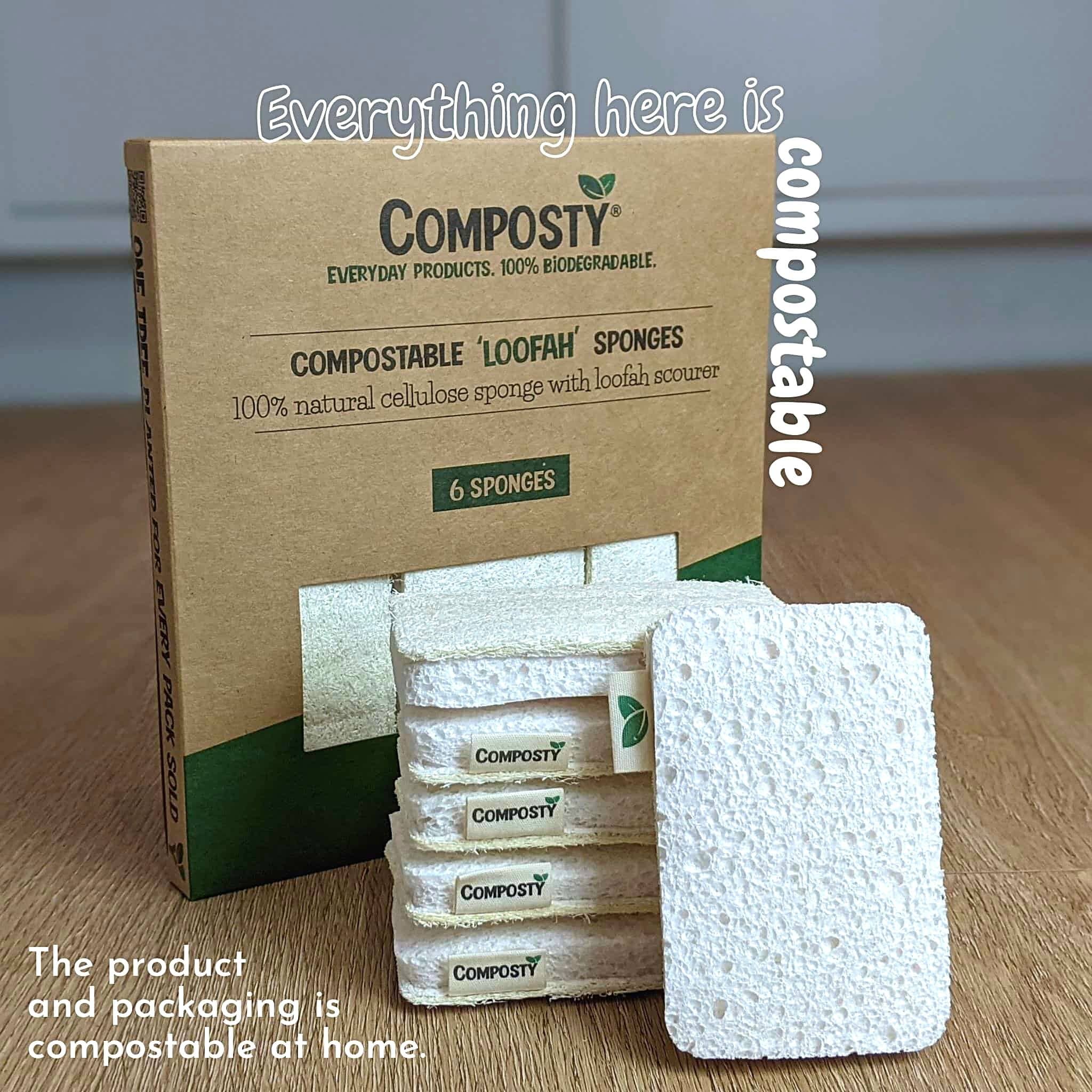 Composty - Wholesale Cleaning Sponge - Composty | 'Loofah' Eco Scourer Sponges | 6 Pack | 1