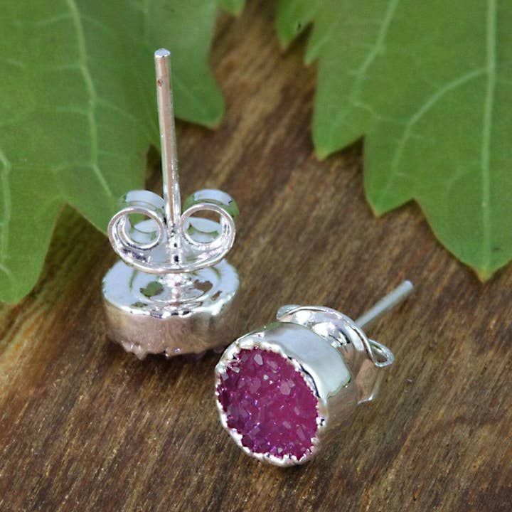 Brincos de cristal Druzy Stud com borda dourada ou prateada por atacado de Rock Paradise