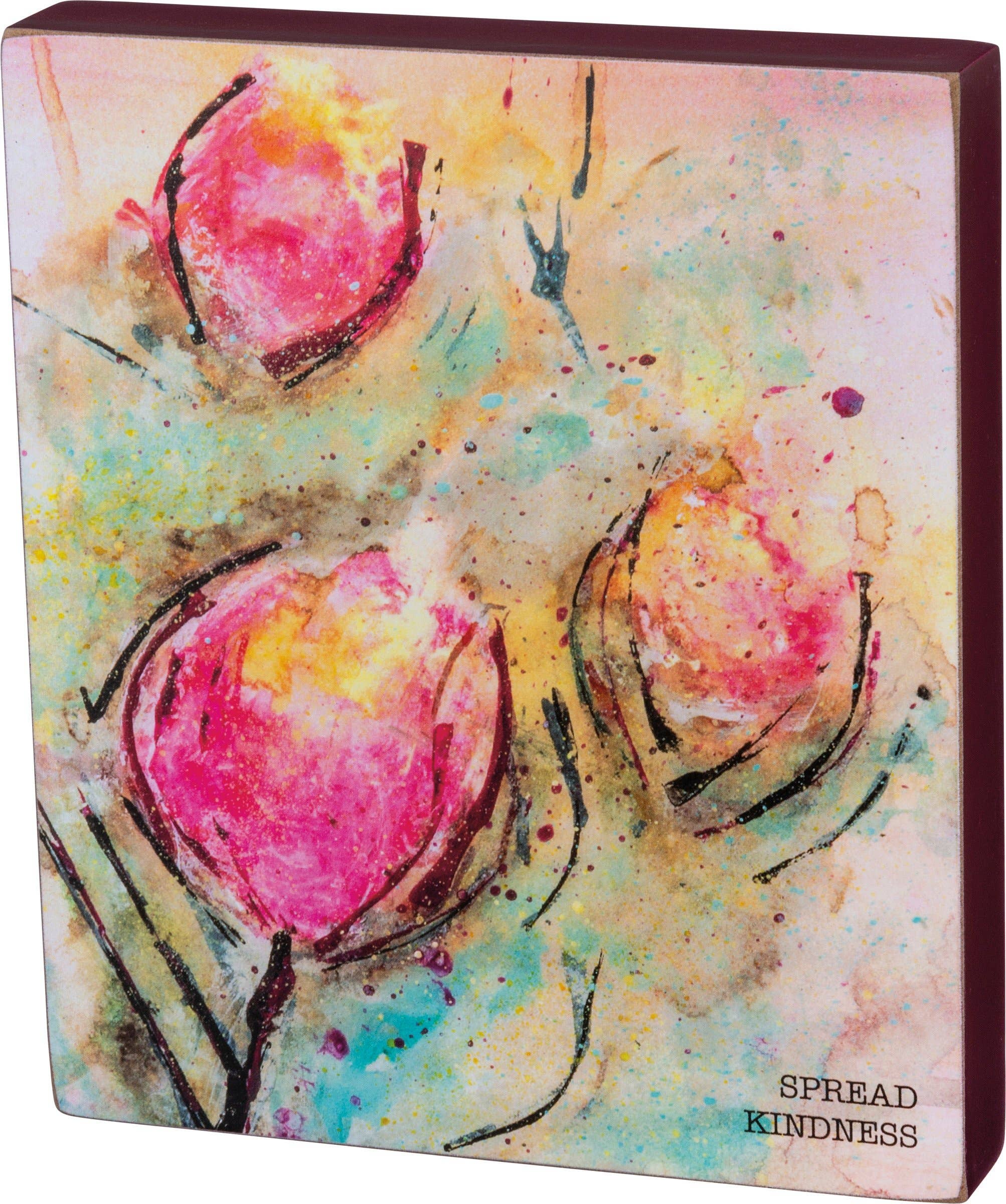 Primitives by Kathy - Wholesale Desk/Tabletop Sign - Floral Spread Kindness Block Sign0