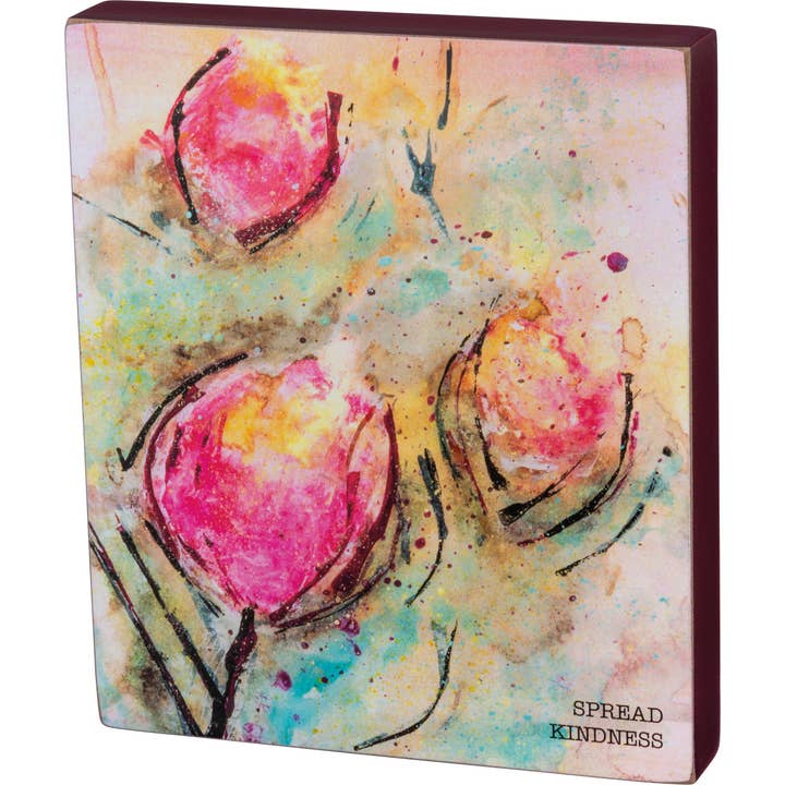 Primitives by Kathy - Wholesale Desk/Tabletop Sign - Floral Spread Kindness Block Sign