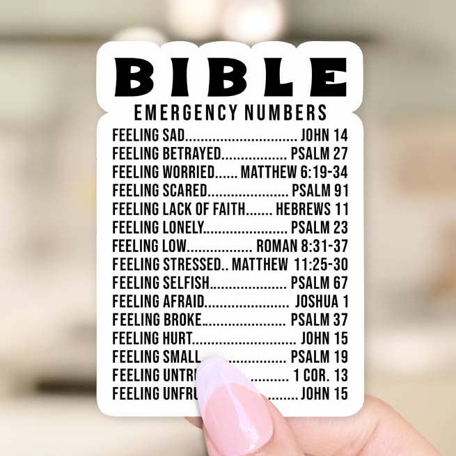 Emergency Bible Numbers Sticker for wholesale by Three Arrow Gifts