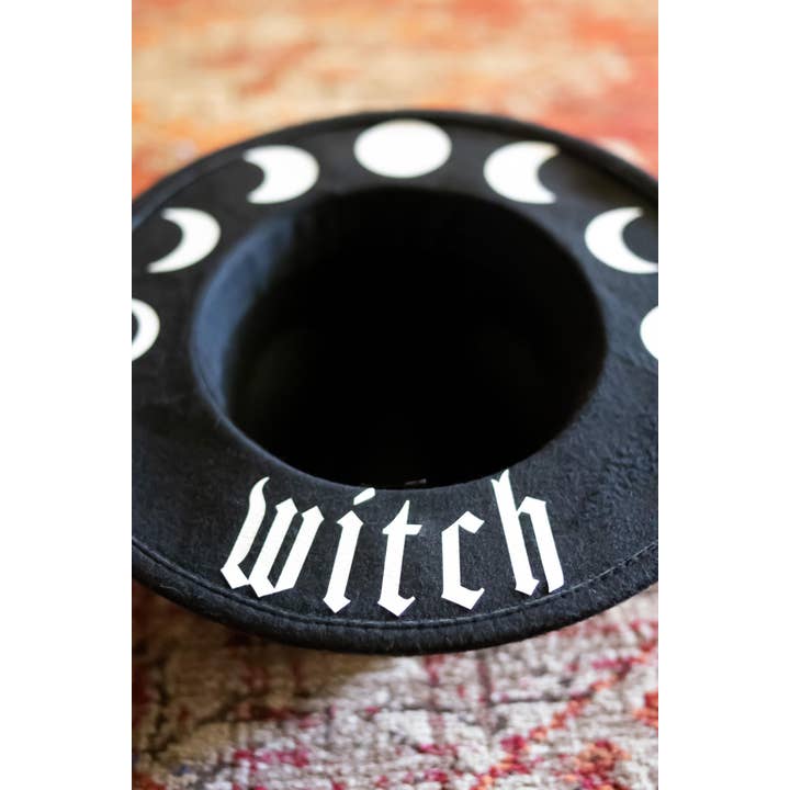 Wickedly Divine Shop - Wholesale Fedora - Women's - Witchy Gothic Wide Brimmed Felt Hat - Moon Witch
