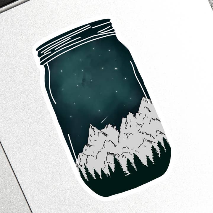 Mountain in a Jar Waterproof Sticker for wholesale by Little Cabins Creative Co