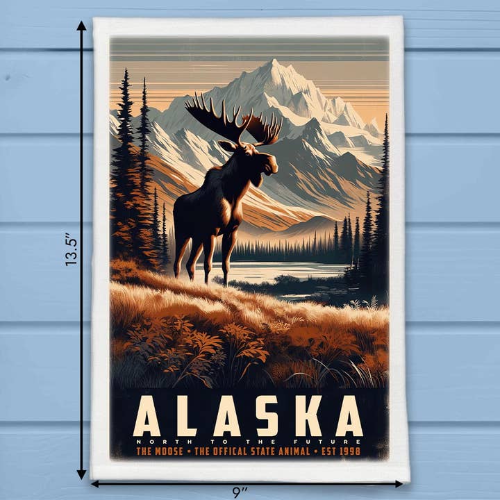 Alaska State Animal Vintage Digital Art Kitchen Dish Towel for wholesale by ADDLE iNK
