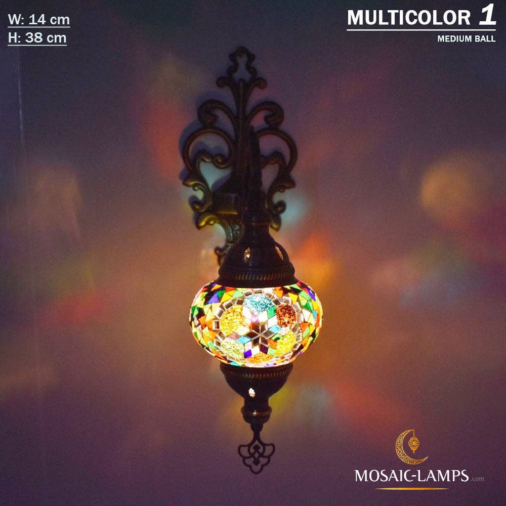 Mosaic Lamps - Wholesale Sconce - Turkish Mosaic Single Medium Globe Wall Lamp, Traditional Moroccan Vintage Ceiling Sconce, Handmade Marrakech Bedroom Living Room Wall Lights6