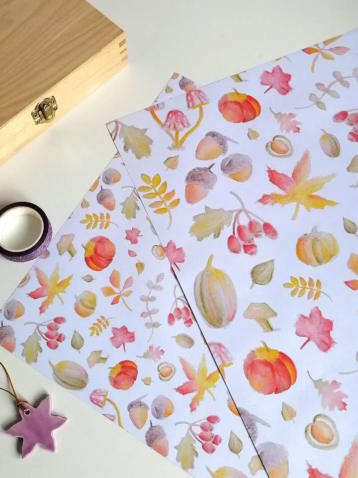Autumn Gift Wrap for wholesale by Doodle Keg