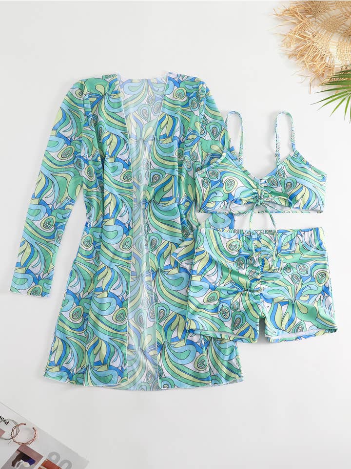 Wholesalesir - Wholesale Swim cover-up – Women’s - Swimsuit Split Three Piece Set High Waisted Long Sleeved Top10