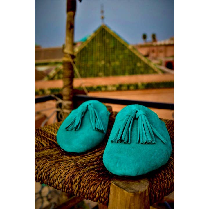 Mikwi - Vente Mules – femme - Mules en cuir suédé pour femmes, mocassins en cuir, turquoise1
