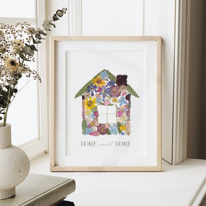 Maison douce maison, Impression d'art de fleurs pressées pour la vente par Seek & Bloom Creative Co.