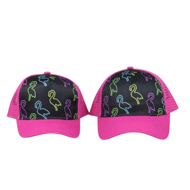 Pink Retro Flamingo Trucker Hat for wholesale by Wild Child Hat Co