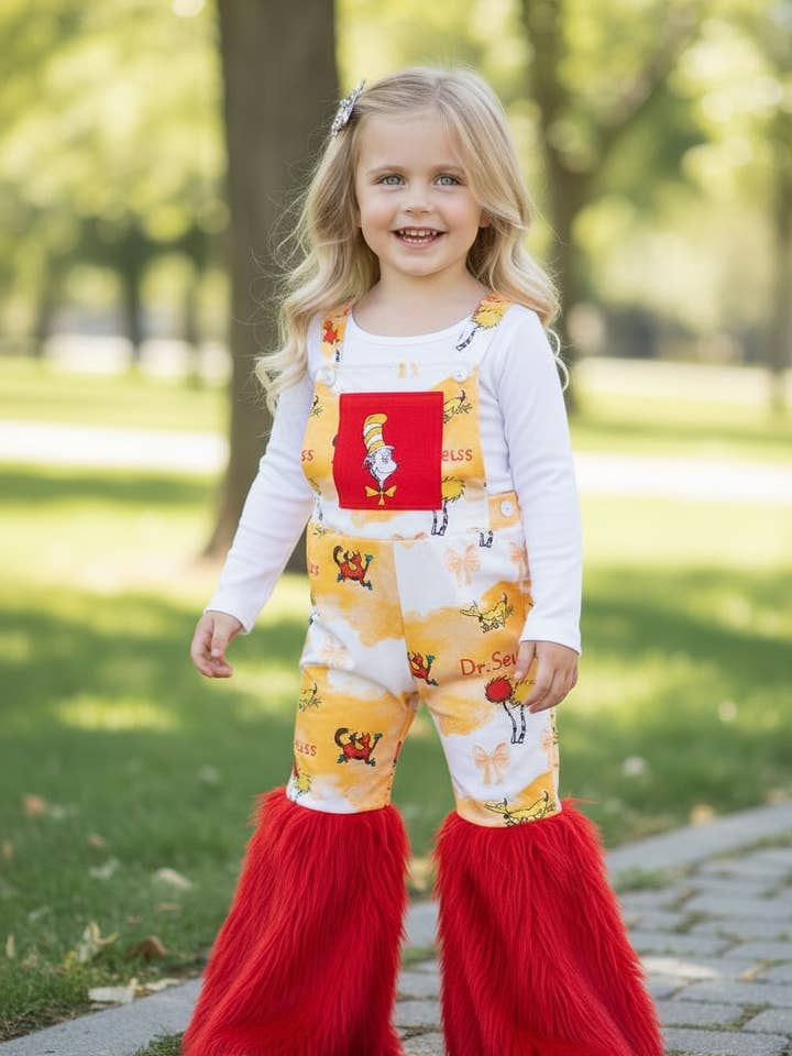 Barboteuse imprimée Dr. Seuss avec bordure en fourrure. (Chemise non incluse) PNG50132 AMY pour la vente par Kids Charm Online