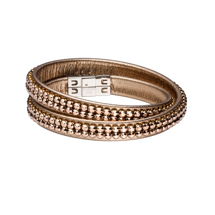 Bracelet en cuir « Mesh » double or rose pour la vente par Crocus
