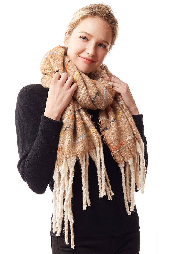 Hana - Wholesale Scarf - Women's - Glitz Color Stitch Fuzzy Oblong Winter Scarf10