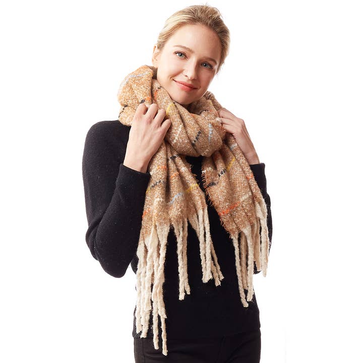 Hana - Wholesale Scarf - Women's - Glitz Color Stitch Fuzzy Oblong Winter Scarf10