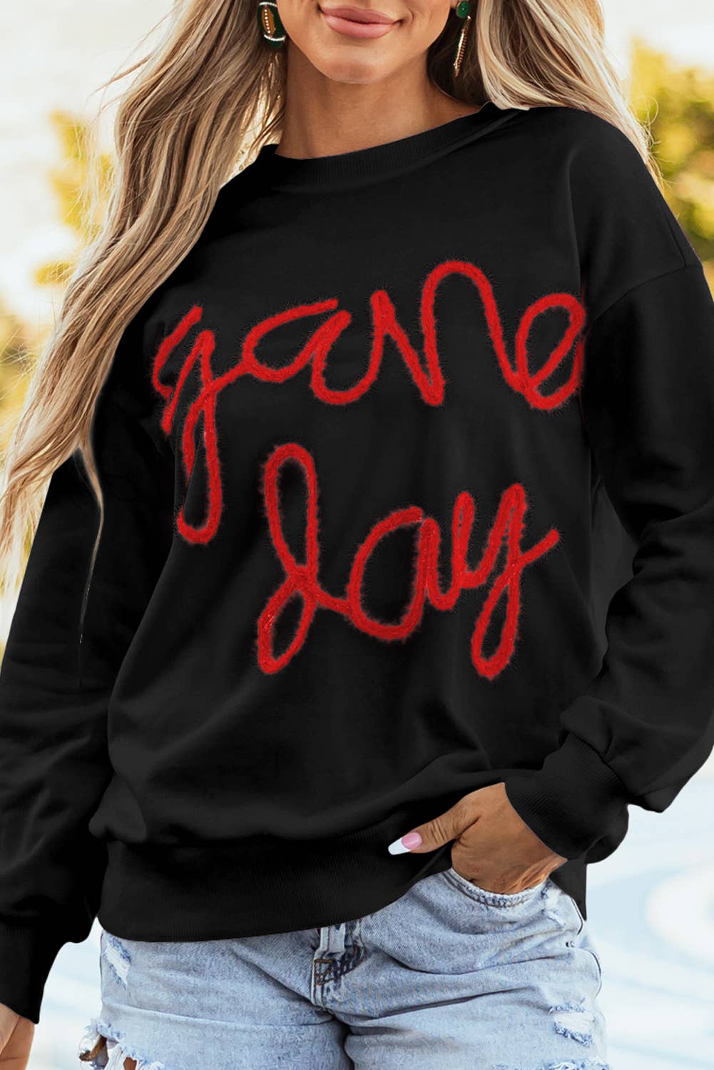Little Daisy Closet - Wholesale Sweatshirt - Women's - LDC Fall Clothing Game Day Drop Shoulder Graphic Sweatshirt3