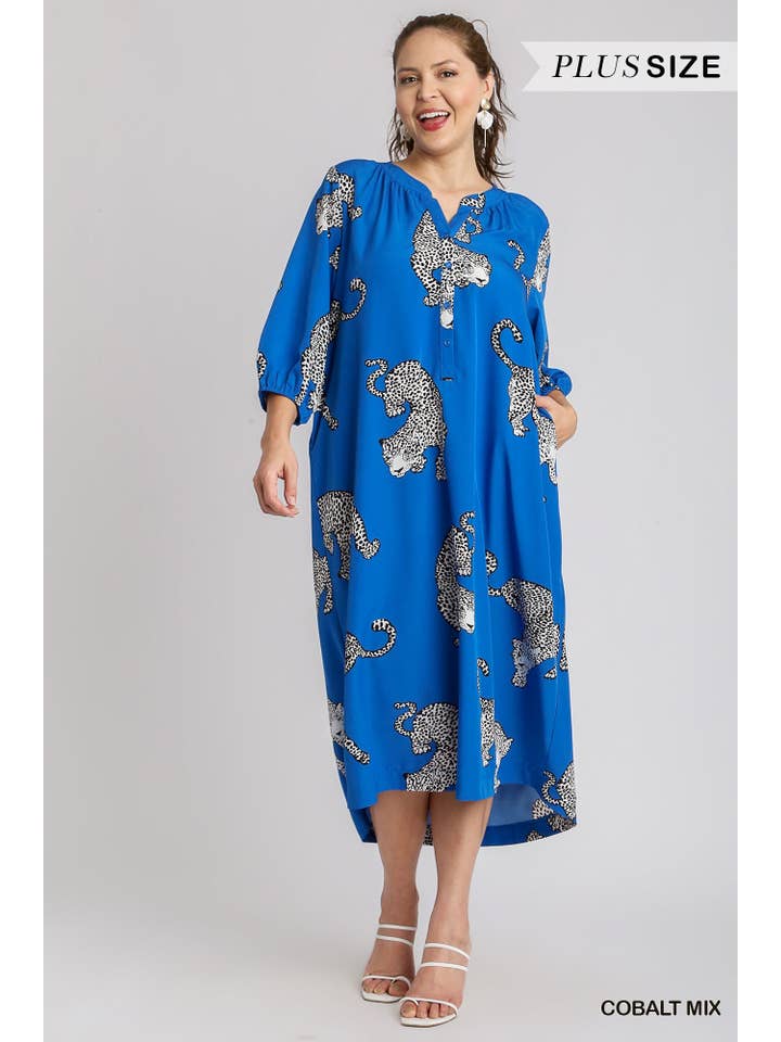 Vanilla Monkey - Wholesale Dress - Women's - Plus Cheetah Print Half Button Down Midi Dress1