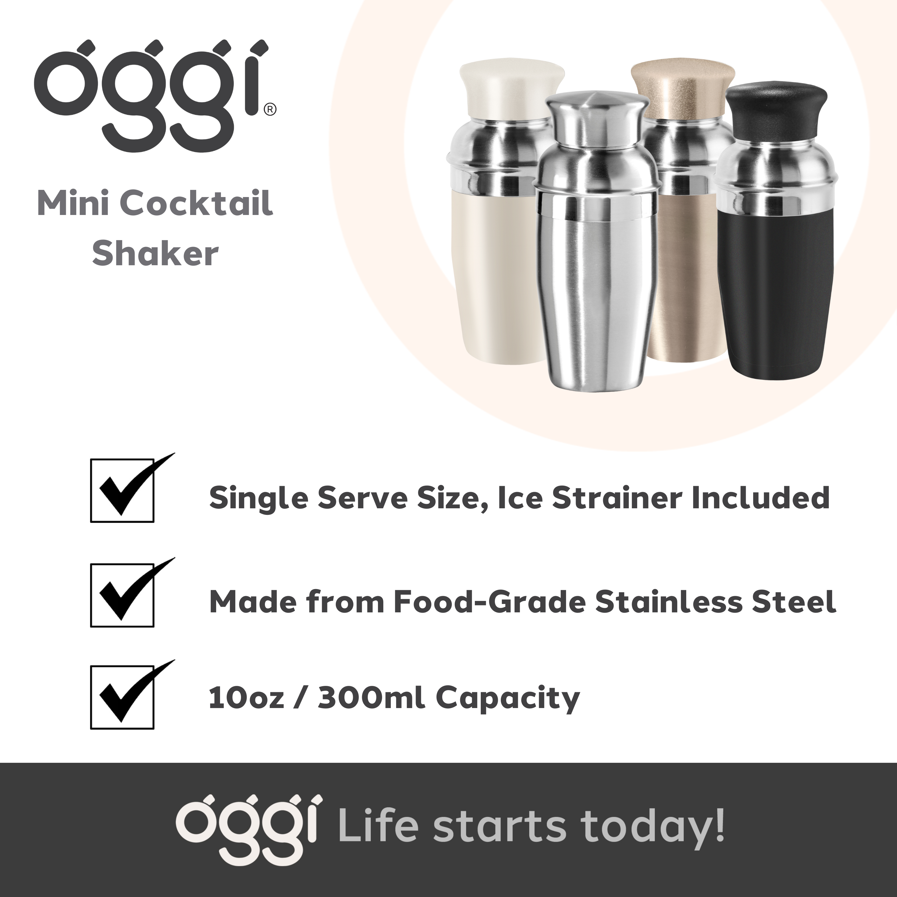 Oggi - Wholesale Cocktailshaker - Cocktailshaker - Mini, 10oz Roestvrij Staal8
