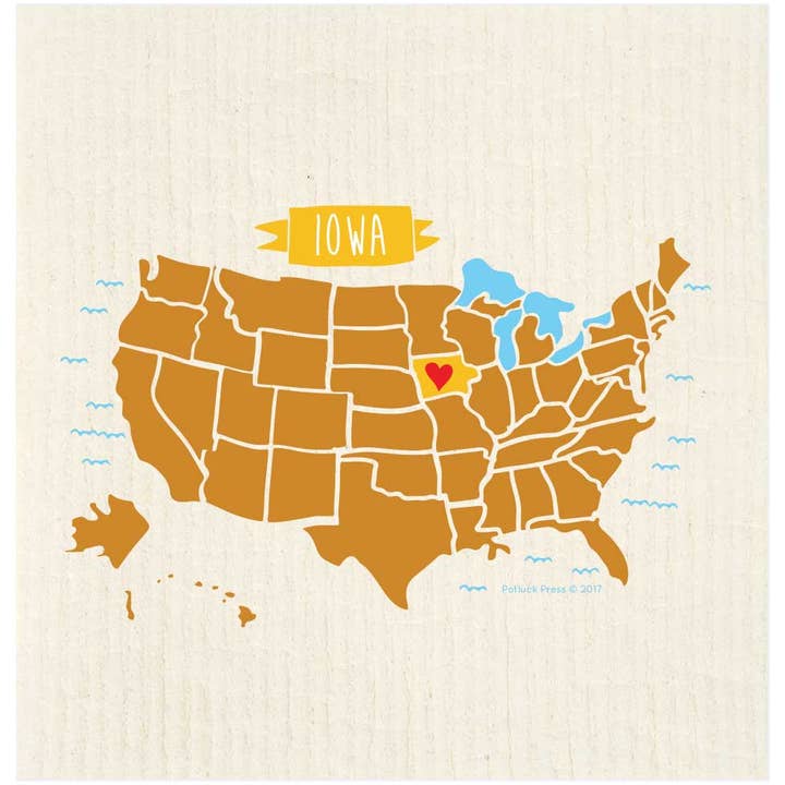Iowa State Map Swedish Dishcloth for wholesale by Potluck Press